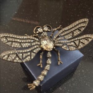 Heidi Daus Gold and Silver Dragonfly Brooch black diamond